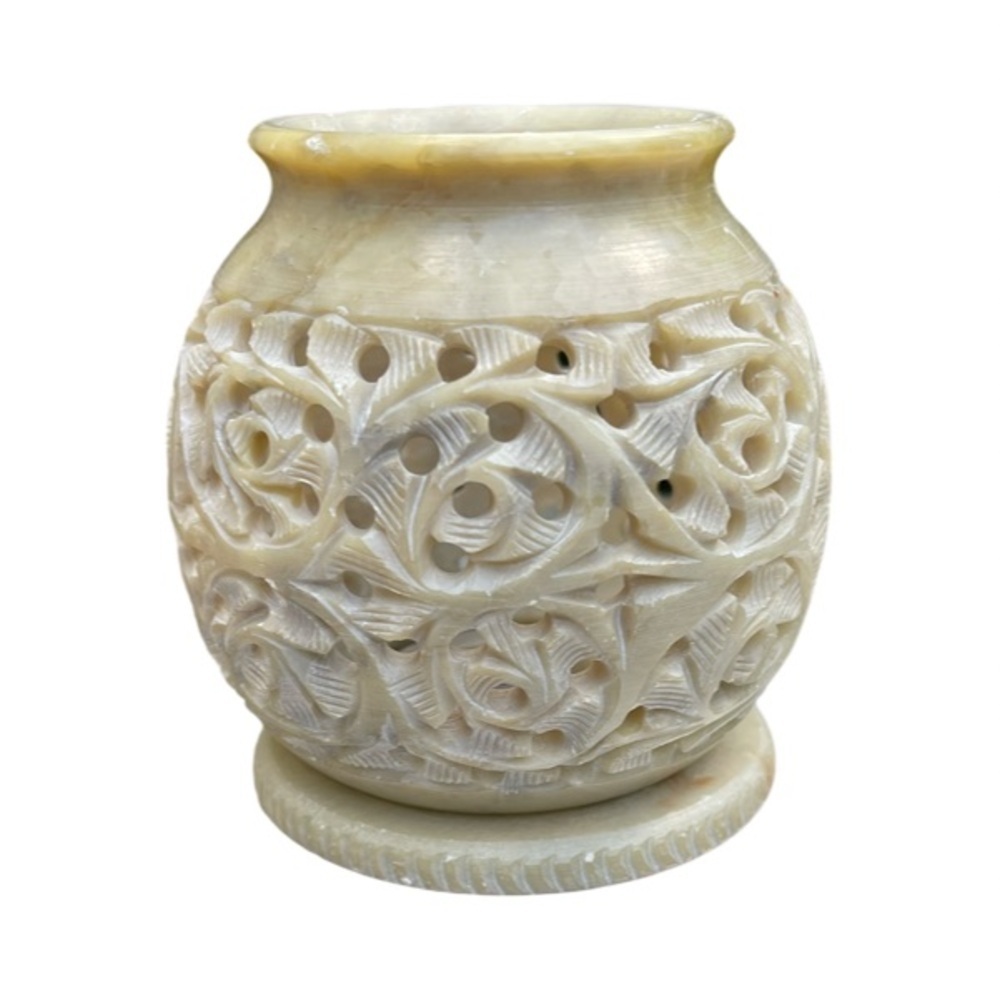 Hand Carved Soap Stone Teal Light Holder